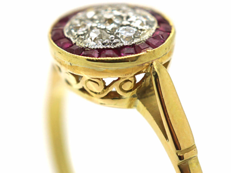Art Deco 18ct Gold & Platinum, Ruby & Diamond Target Ring