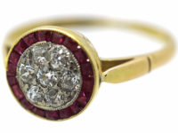 Art Deco 18ct Gold & Platinum, Ruby & Diamond Target Ring