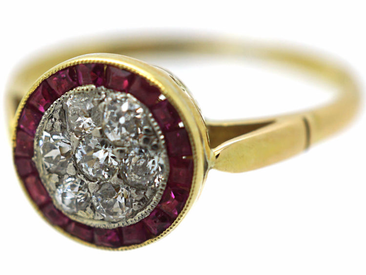 Art Deco 18ct Gold & Platinum, Ruby & Diamond Target Ring