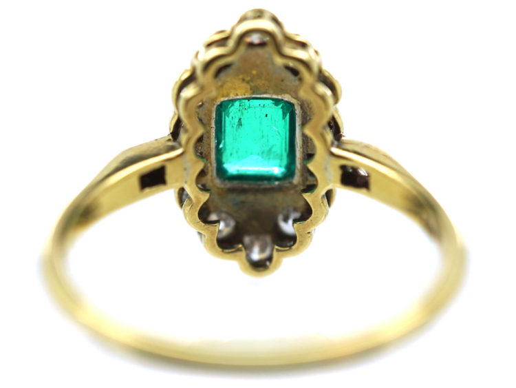 Art Deco 18ct Gold & Platinum, Emerald & Diamond Ring