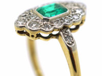 Art Deco 18ct Gold & Platinum, Emerald & Diamond Ring