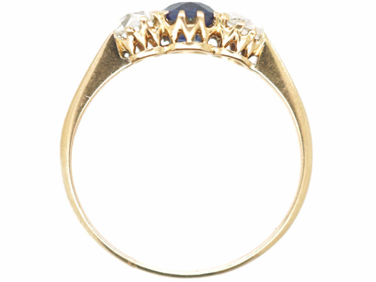 Edwardian 14ct Gold Rose Diamond & Sapphire Three Stone Ring