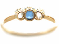 Edwardian 14ct Gold Rose Diamond & Sapphire Three Stone Ring
