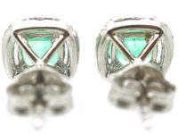 18ct White Gold Emerald & Diamond Earrings