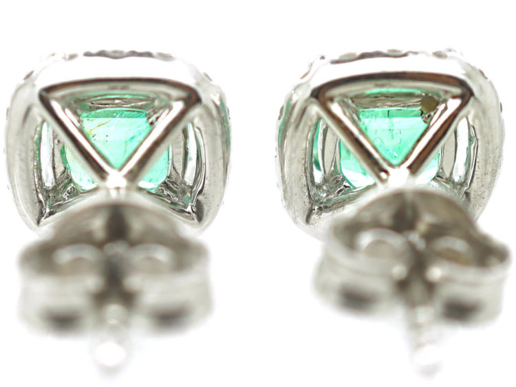 18ct White Gold Emerald & Diamond Earrings