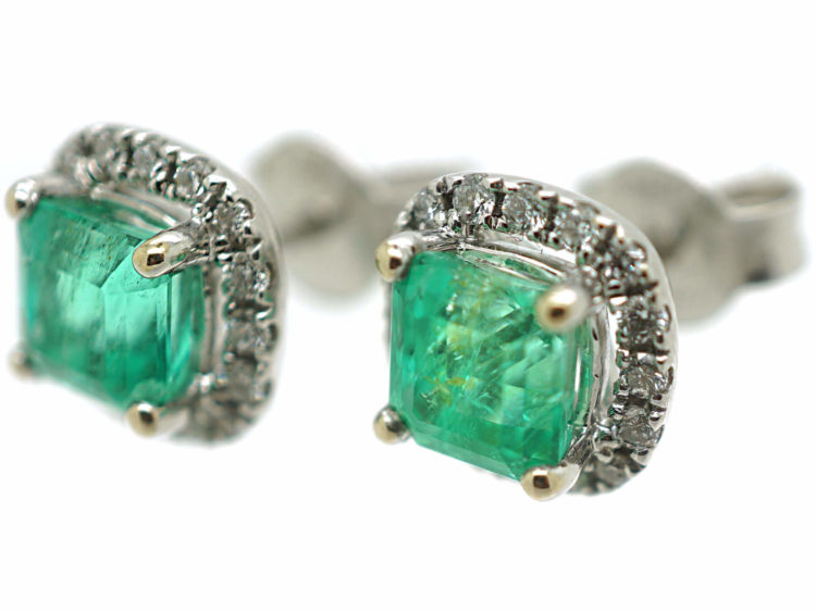 18ct White Gold Emerald & Diamond Earrings