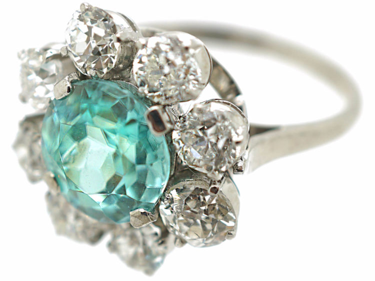 18ct White Gold, Zircon & Diamond Cluster Ring