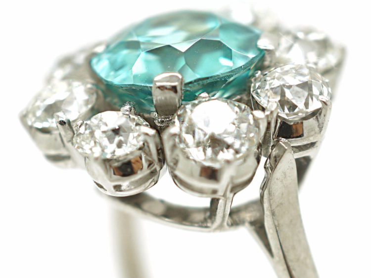 18ct White Gold, Zircon & Diamond Cluster Ring