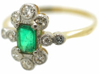 Art Deco 18ct Gold & Platinum, Emerald & Diamond Ring