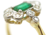 Art Deco 18ct Gold & Platinum, Emerald & Diamond Ring