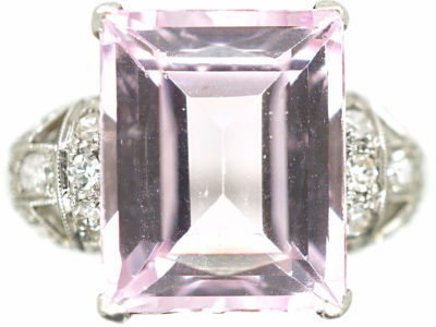 Art Deco Platinum & Rose de France Rectangular Amethyst Ring