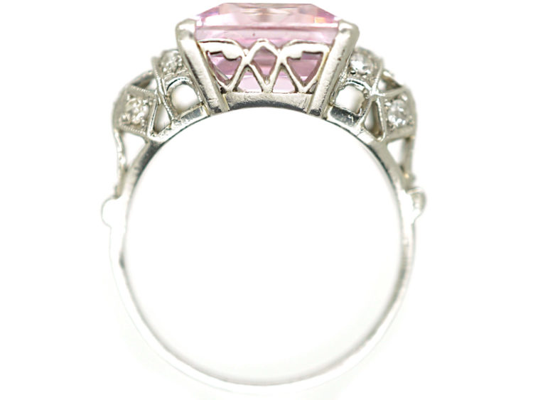 Art Deco Platinum & Rose de France Rectangular Amethyst Ring