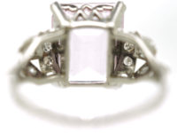 Art Deco Platinum & Rose de France Rectangular Amethyst Ring