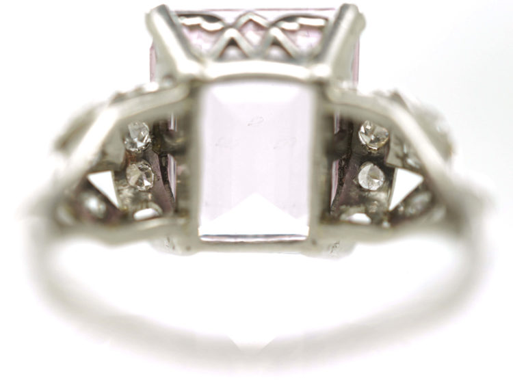 Art Deco Platinum & Rose de France Rectangular Amethyst Ring