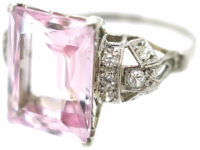 Art Deco Platinum & Rose de France Rectangular Amethyst Ring