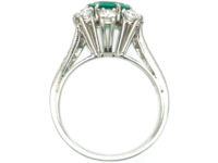 French Platinum Diamond & Emerald Ring