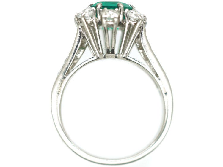 French Platinum Diamond & Emerald Ring