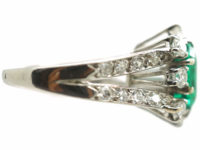 French Platinum Diamond & Emerald Ring