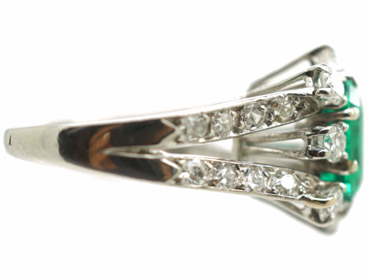 French Platinum Diamond & Emerald Ring