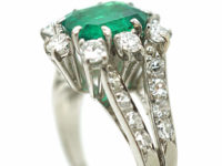 French Platinum Diamond & Emerald Ring