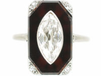 Art Deco Platinum Onyx & Marquise Diamond Rectangular Shaped Ring