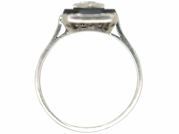 Art Deco Platinum Onyx & Marquise Diamond Rectangular Shaped Ring