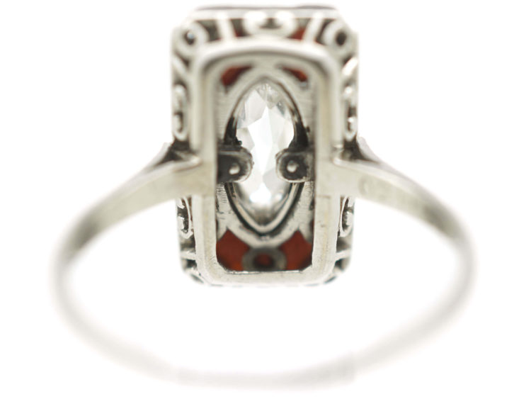 Art Deco Platinum Onyx & Marquise Diamond Rectangular Shaped Ring