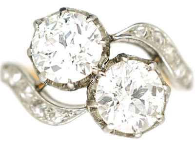 Edwardian 18ct Gold & Platinum, Two Stone Diamond Twist Ring
