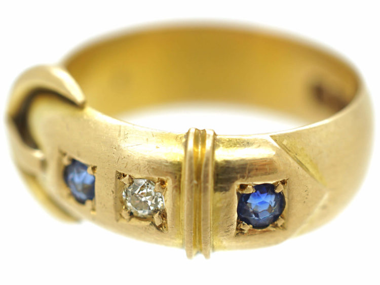 Edwardian 18ct Gold, Sapphire & Diamond Buckle Ring