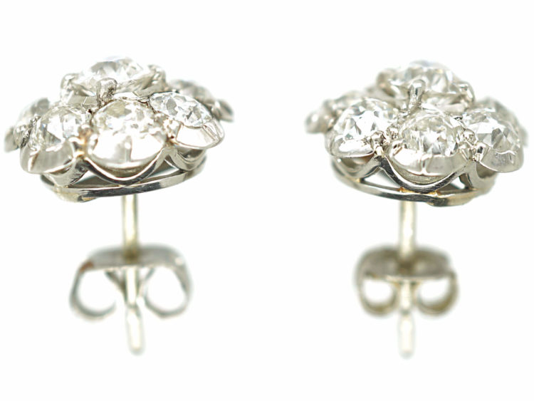 Art Deco 18ct White Gold Diamond Cluster Earrings