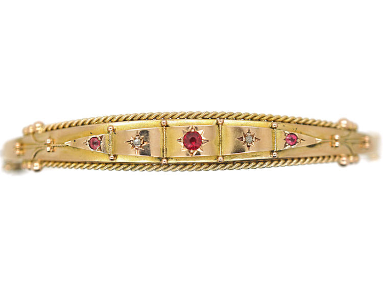 Edwardian 9ct Gold Ruby & Diamond Bangle
