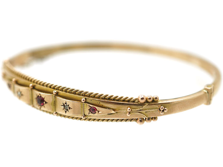 Edwardian 9ct Gold Ruby & Diamond Bangle