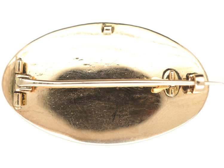 Georgian 15ct Gold, Rose Diamond & Blue Enamel Brooch with Flower Basket Motif