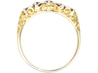 Victorian 18ct Gold Five Stone Sapphire & Rose Diamond Carved Half Hoop Ring