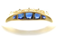 Victorian 18ct Gold Five Stone Sapphire & Rose Diamond Carved Half Hoop Ring