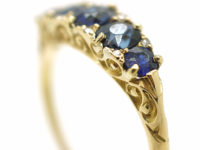 Victorian 18ct Gold Five Stone Sapphire & Rose Diamond Carved Half Hoop Ring