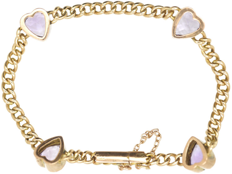 Edwardian 9ct Gold & Amethyst Hearts Bracelet