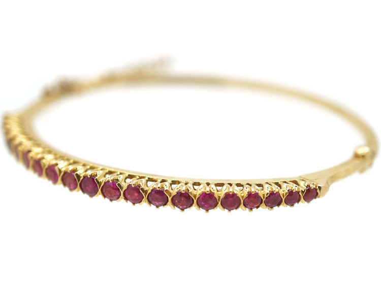 Art Deco Slim 18ct Gold & Ruby Bangle