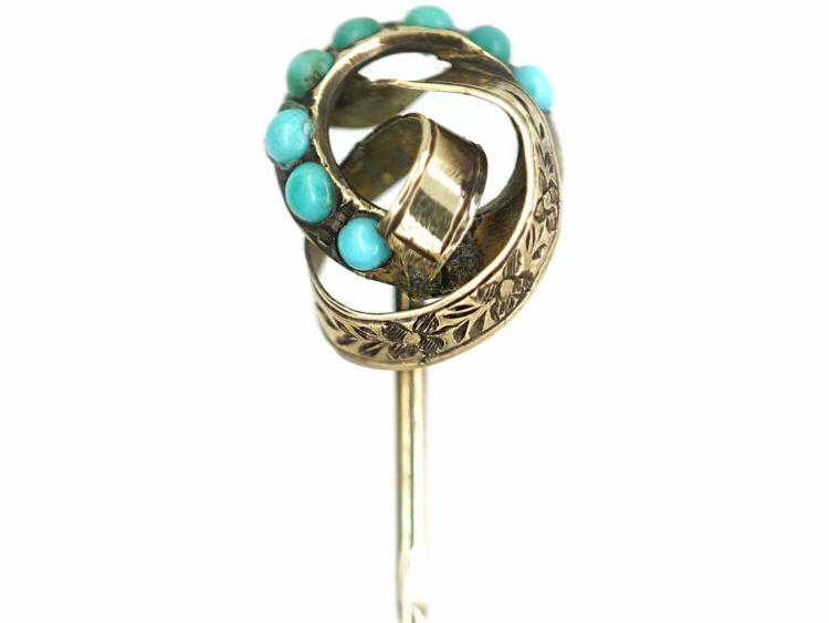 Victorian 9ct Gold & Turquoise Swirl Design Tie Pin