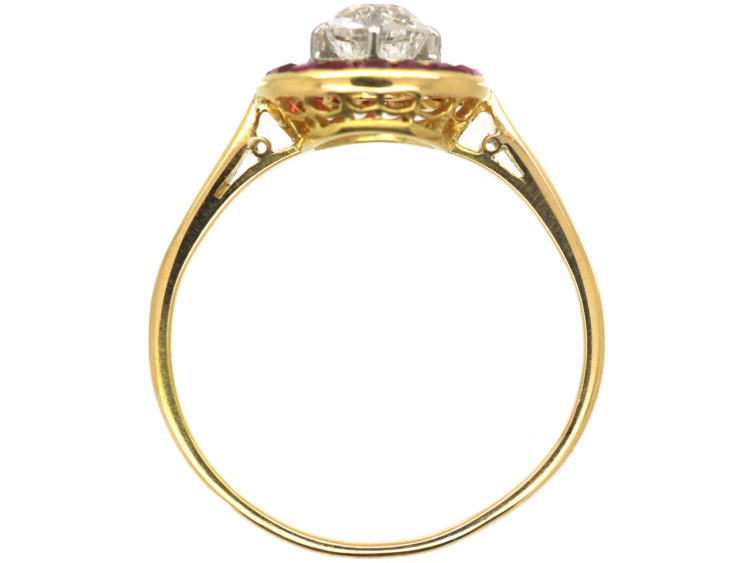 French Art Deco 18ct Gold, Ruby & Diamond Target Ring