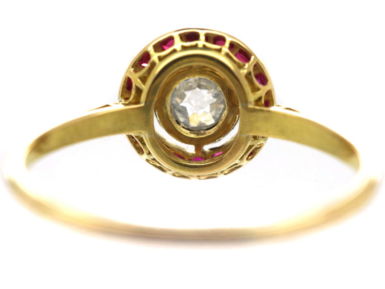 French Art Deco 18ct Gold, Ruby & Diamond Target Ring