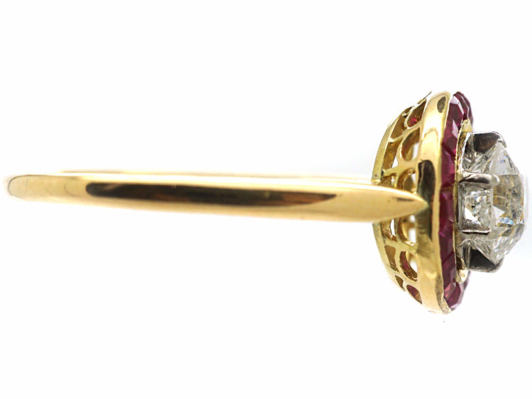 French Art Deco 18ct Gold, Ruby & Diamond Target Ring