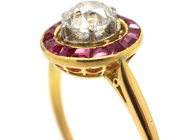 French Art Deco 18ct Gold, Ruby & Diamond Target Ring