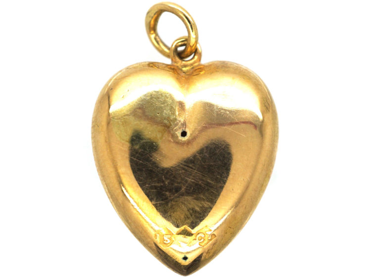 Edwardian 15ct Gold Heart Pendant set with a Rose Diamond