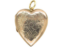 Edwardian 9ct gold Heart Shaped Locket with Flower Basket Detail