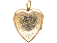Edwardian 9ct gold Heart Shaped Locket with Flower Basket Detail