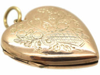 Edwardian 9ct gold Heart Shaped Locket with Flower Basket Detail