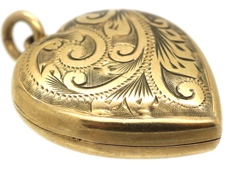 9ct Gold Heart Shaped Locket with Scroll Engraved Detail