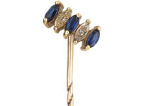 15ct Gold, Sapphire & Rose Diamond Tie Pin