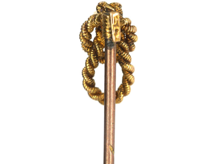 Victorian 15ct Gold Double Knot Rope Tie Pin set with a Garnet